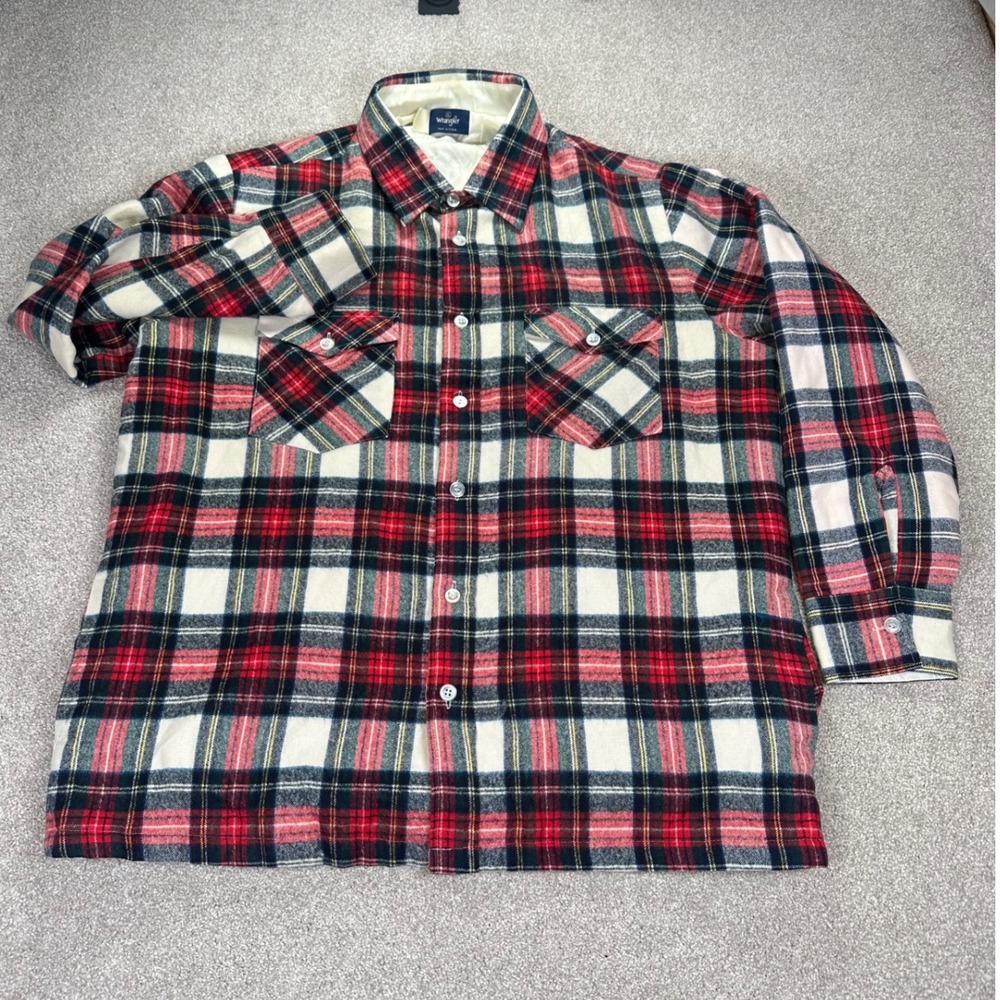 Wrangler Quilted‎ Flannel Shirt Jacket Men Red Plaid Lined Warm Work Western